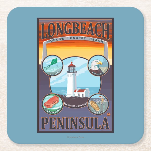 Long Beach, WashingtonTravel Square Paper Coaster (Front)