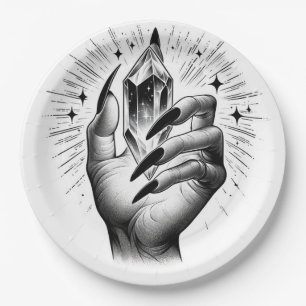 Long Black Nails & Crystal Energy Magic Vintage Paper Plate