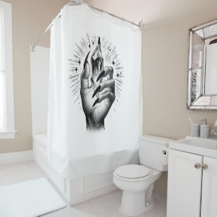 Long Black Nails & Crystal Energy Magic Vintage Shower Curtain