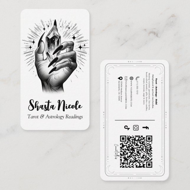 Long Black Nails & Crystal Energy Social Media QR Business Card (Front/Back)
