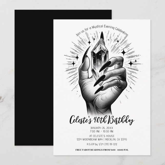 Long Black Nails Crystal Energy Vintage Birthday Invitation (Front/Back)