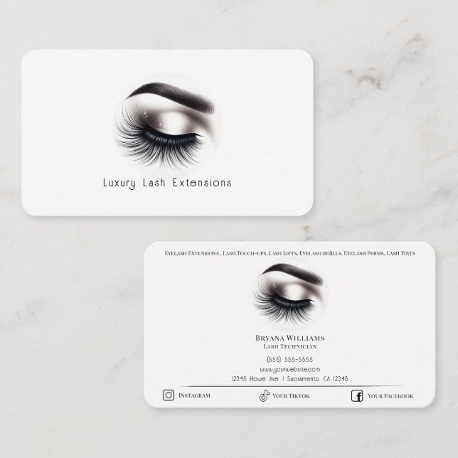 Long Black Wispy Eyelashes Lash Extensions Beauty  Business Card (Front/Back)
