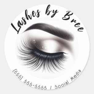Long Black Wispy Eyelashes Lash Extensions Beauty  Classic Round Sticker