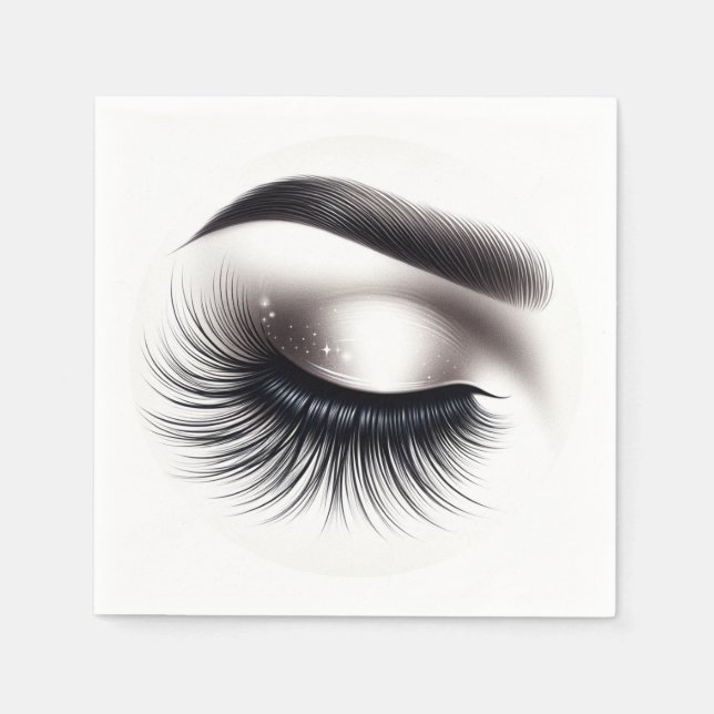 Long Black Wispy Eyelashes Lash Extensions Beauty  Napkin (Front)