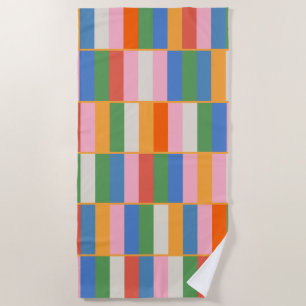 Long Blocks Colourful Checked Pop Pattern Beach Towel