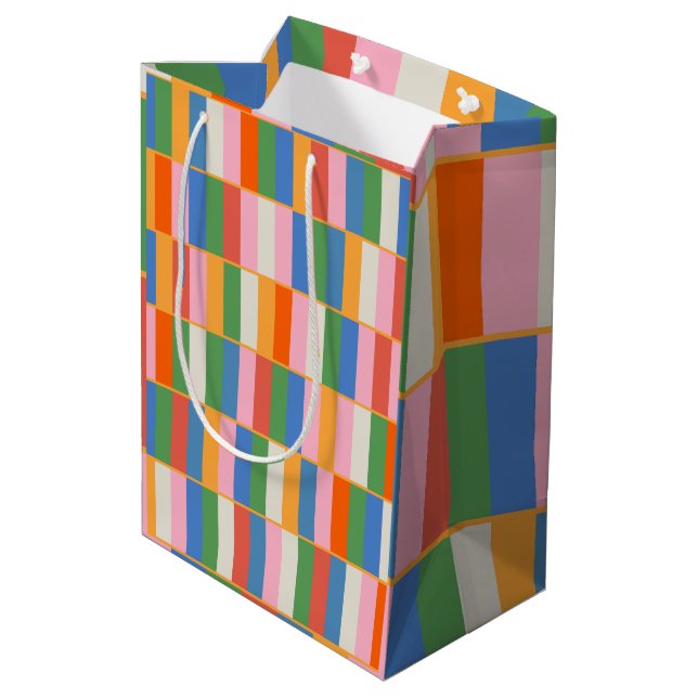 Long Blocks Colourful Checked Pop Pattern Medium Gift Bag (Back Angled)