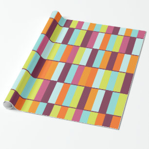 Long Blocks Colourful Geometric Chequered Pattern Wrapping Paper
