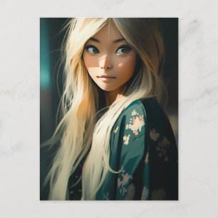 Long Blonde Haired Woman Postcard