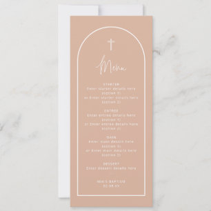 Long Blush Pink Arch Cross Baptism Menu Card