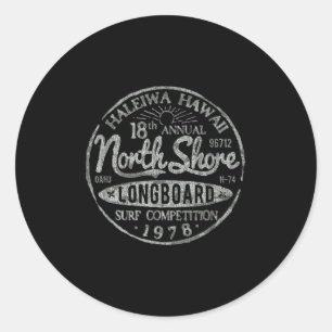 Long Board North Shore Surf Vintage Hawaii Beach Classic Round Sticker