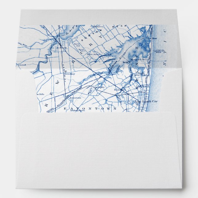 Long Branch New Jersey Map White Wedding Envelope (Back (Bottom))