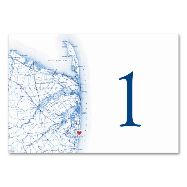 Long Branch New Jersey Wedding Elegant Map Table Number (Front)