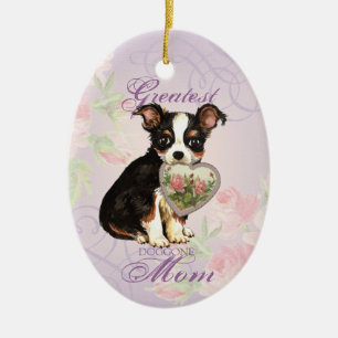 Long Coat Chihuahua Heart Mum Ceramic Ornament