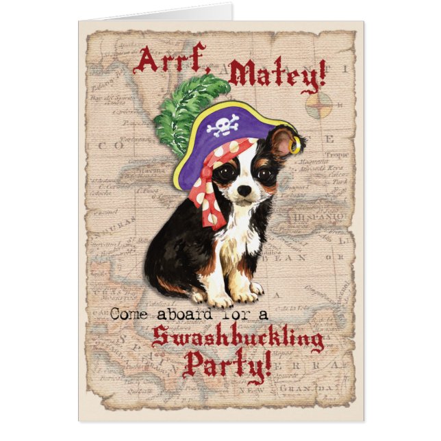 Long Coat Chihuahua Pirate Invitation (Front)