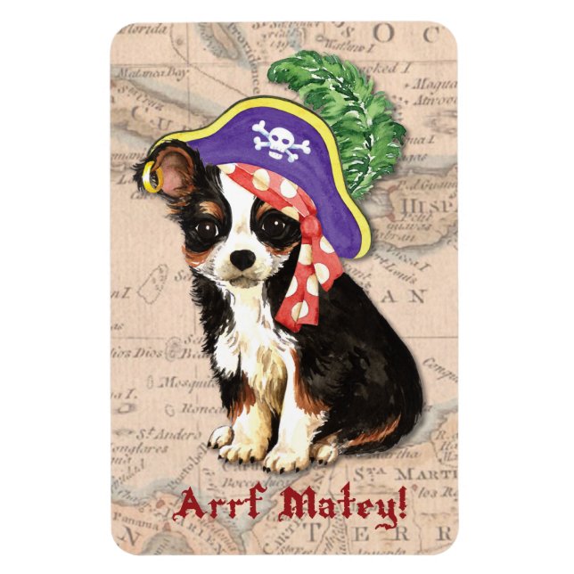 Long Coat Chihuahua Pirate Magnet (Vertical)