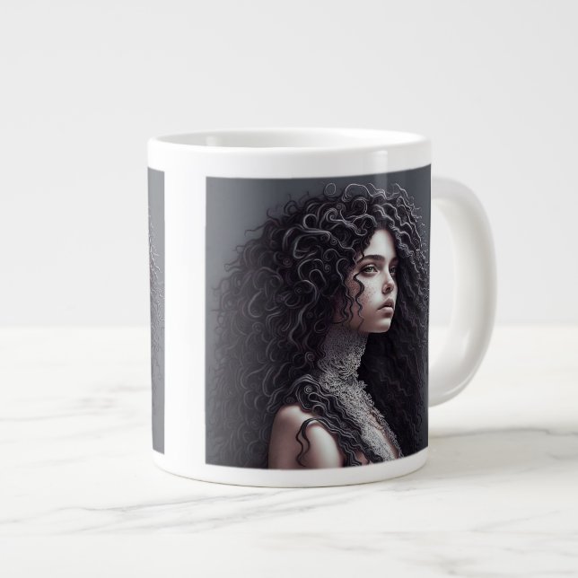 Long Curly Hair Jumbo Mug  (Front Right)