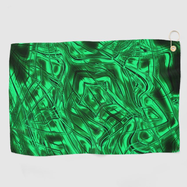 Long curved strokes forming star on green metallic golf towel (Horizontal)