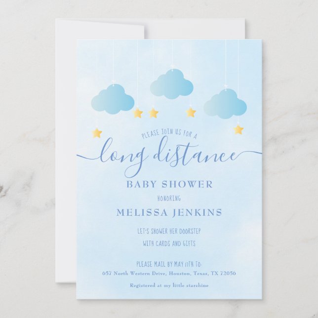 Long Distance Baby Shower By Mail Boy Blue Invitation (Front)