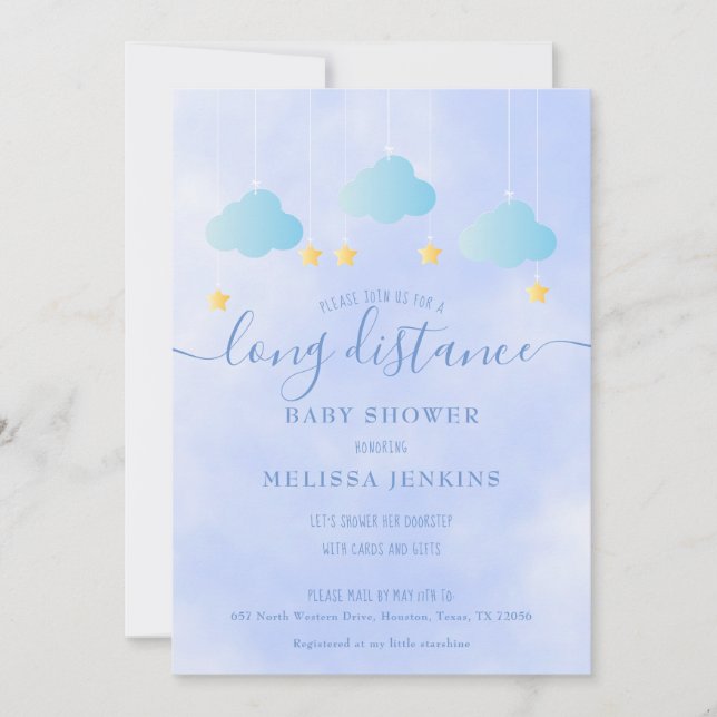 Long Distance Baby Shower By Mail Boy Blue Invitation (Front)