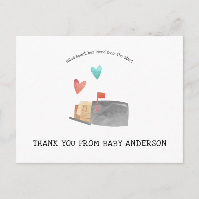 Long Distance Baby Shower by Mail Thank You Postcard (Front)