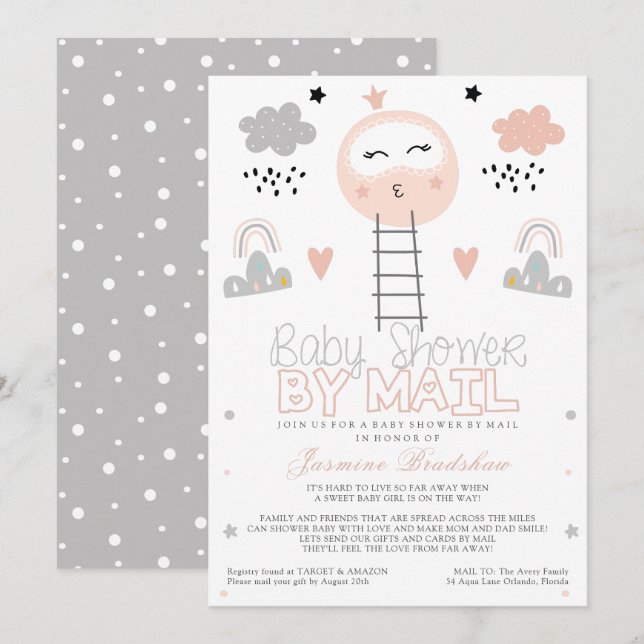 Long Distance Baby Shower Pathway to the Moon Invitation (Front/Back)