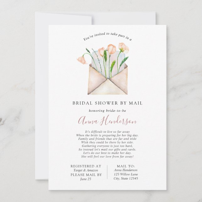 Long Distance Bridal Shower by Mail Invitation (Front)