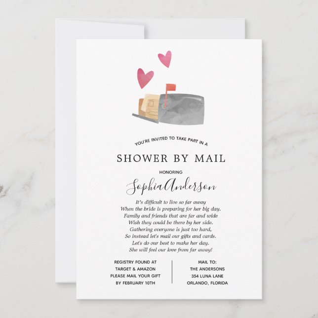 Long Distance Bridal Shower by Mail Invitation (Front)