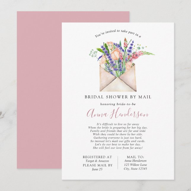 Long Distance Bridal Shower by Mail Invitation (Front/Back)
