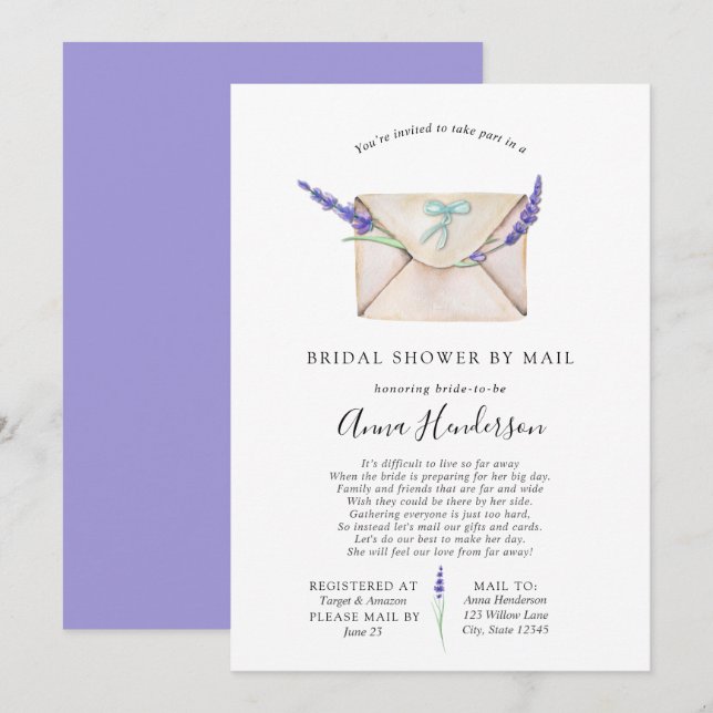 Long Distance Bridal Shower by Mail Invitation (Front/Back)