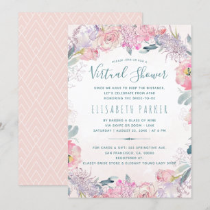 Long distance pink floral virtual bridal shower invitation