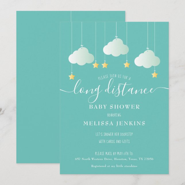 Long Distance Shower / Sprinkle By Mail Invitation (Front/Back)