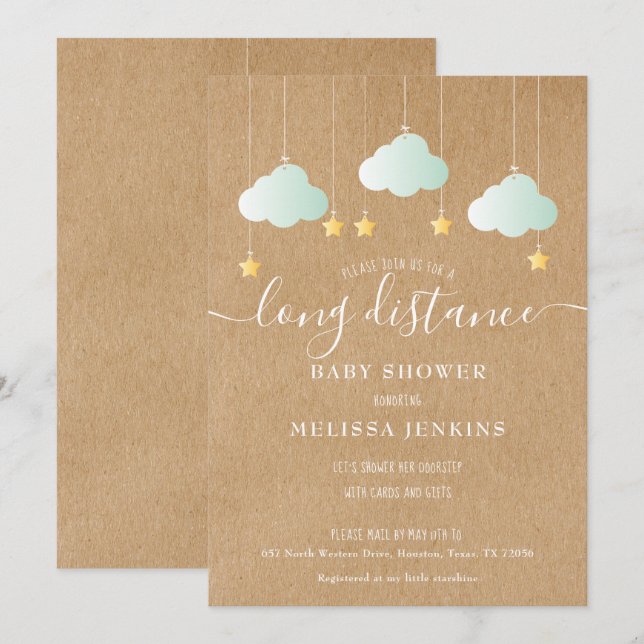 Long Distance Shower / Sprinkle By Mail Invitation (Front/Back)