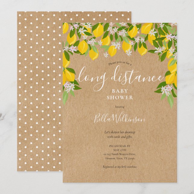 Long Distance Shower Sprinkle By Mail Rustic Lemon Invitation (Front/Back)