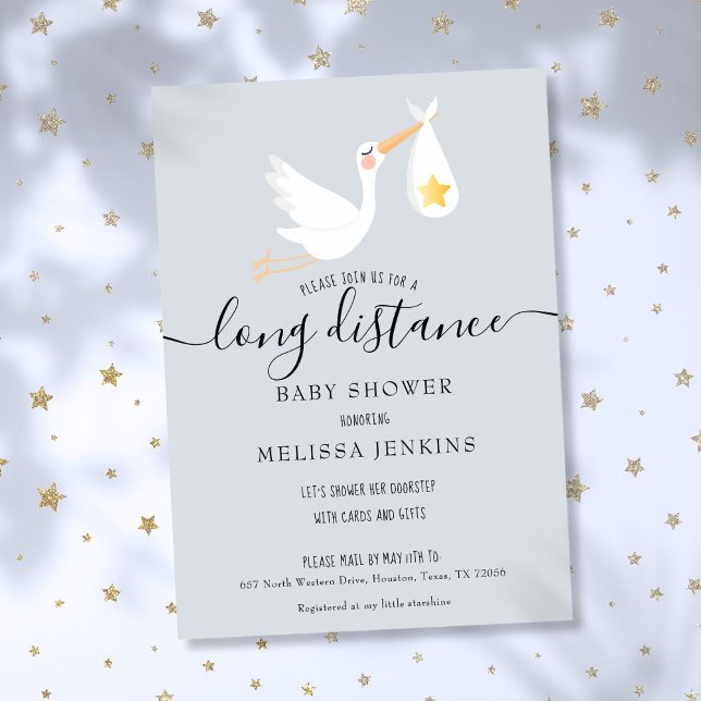 Long Distance Shower Sprinkle By Mail Stork Invitation (Long Distance Shower Sprinkle By Mail Stork Invitation)