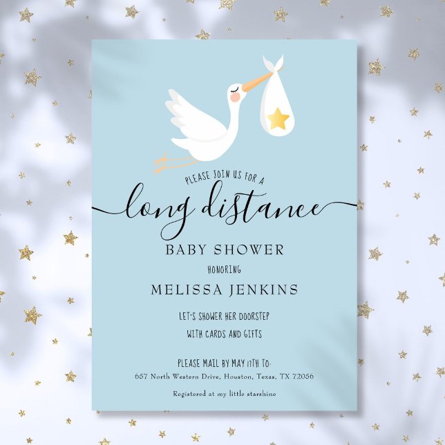 Long Distance Shower Sprinkle By Mail Stork Star Invitation (Long Distance Shower Sprinkle By Mail Stork Star Invitation)