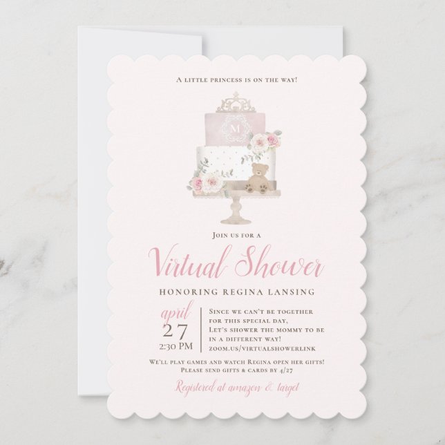 Long Distance Virtual Baby Shower Tiara Cake Invitation (Front)