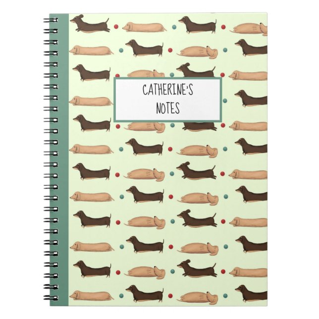 Long Dogs - Dachshunds Green Notebook (Front)