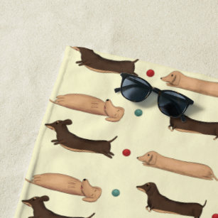 Long Dogs - Dachshunds Yellow and Red Beach Towel