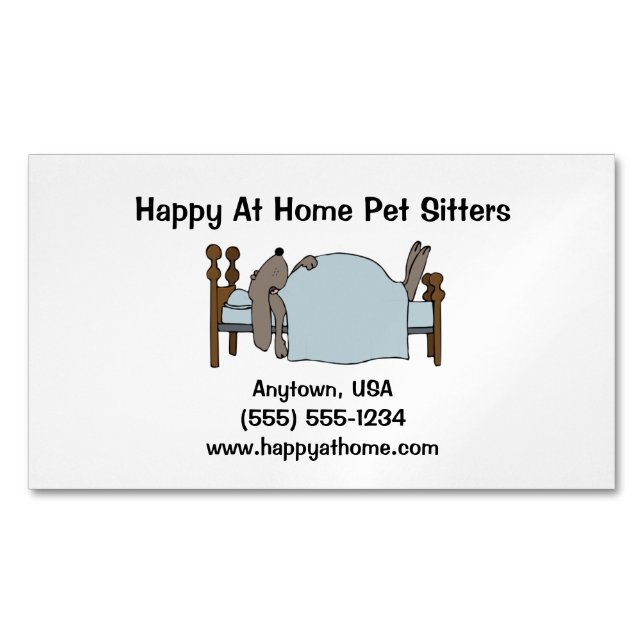 Long Ear Dog Sleeping in Human Bed  Magnetic Business Card (Front)