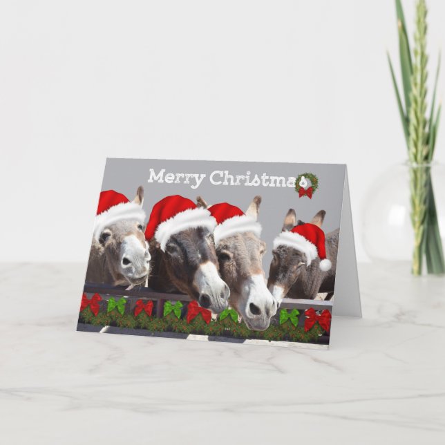 Long Eared Donkey Christmas Holiday Card (Front)