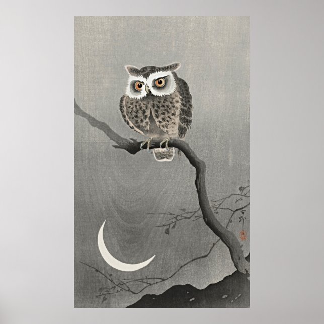 Long-Eared Owl on Branch – Vintage Serenity Poster (Front)