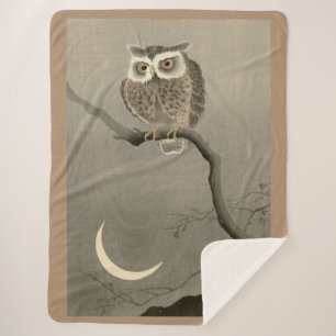 long-eared owl print sherpa blanket