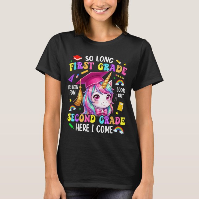 Long First Grade Hello Second Grade Graduation T-Shirt (Front)