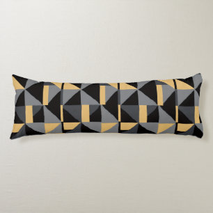 Long Geometric Cushion Black, Gold Artisanal Sty