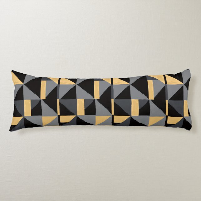 Long Geometric Cushion | Black, Gold Artisanal Sty (Front)