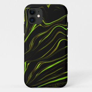 Long green wavy strokes on dark background iPhone 11 case