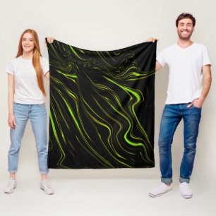 Long green wavy strokes on dark background  fleece blanket
