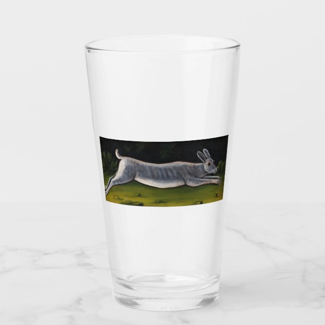 Long Grey Rabbit Jumping Over Fields Glass (Front)