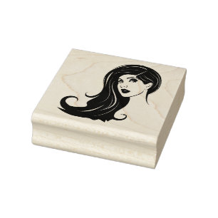 Long Hair Beautiful Woman Fashion Makeup Art  Rubber Stamp