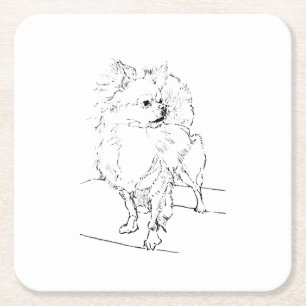 Long Hair Chihuahua - Dog Illustration Minimalist Square Paper Coaster